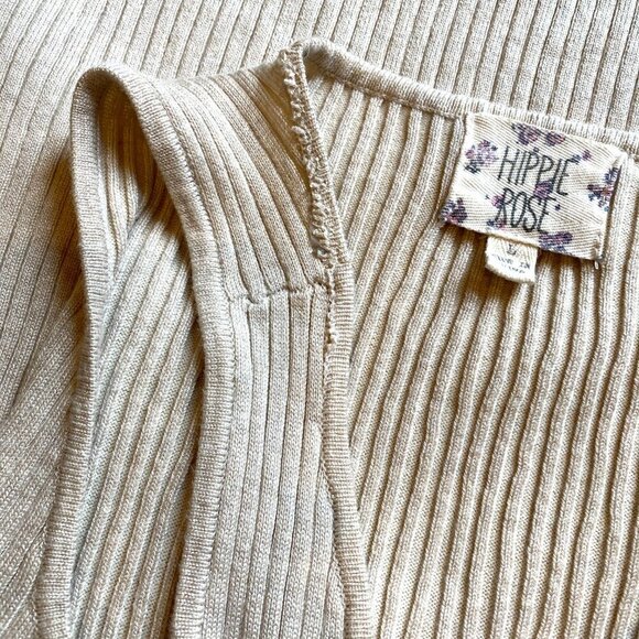 Hippie Rose Ribbed Knit Sleeveless Dress Slit Buttons Sz L Oatmeal Beige #281L - Picture 7 of 10